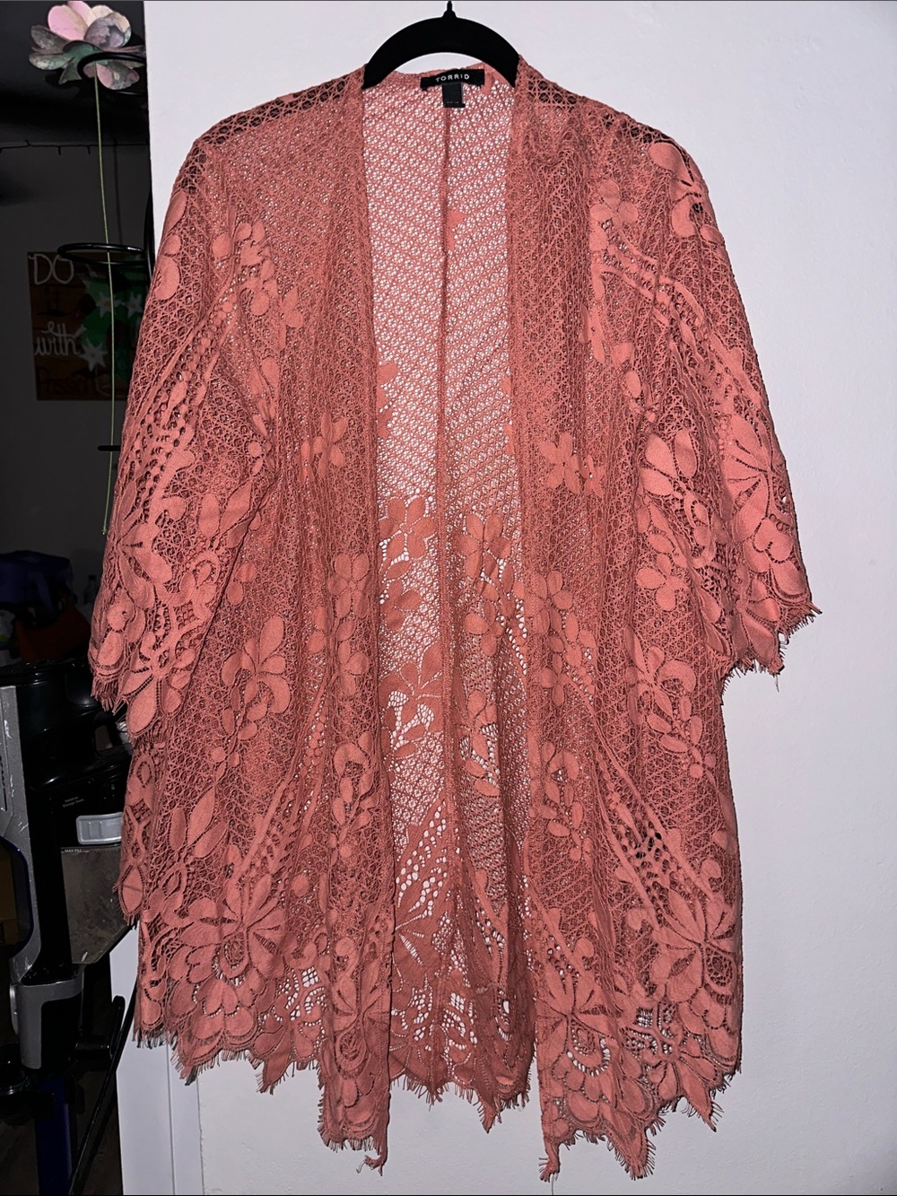 torrid Coral Lace Crochet Kimono